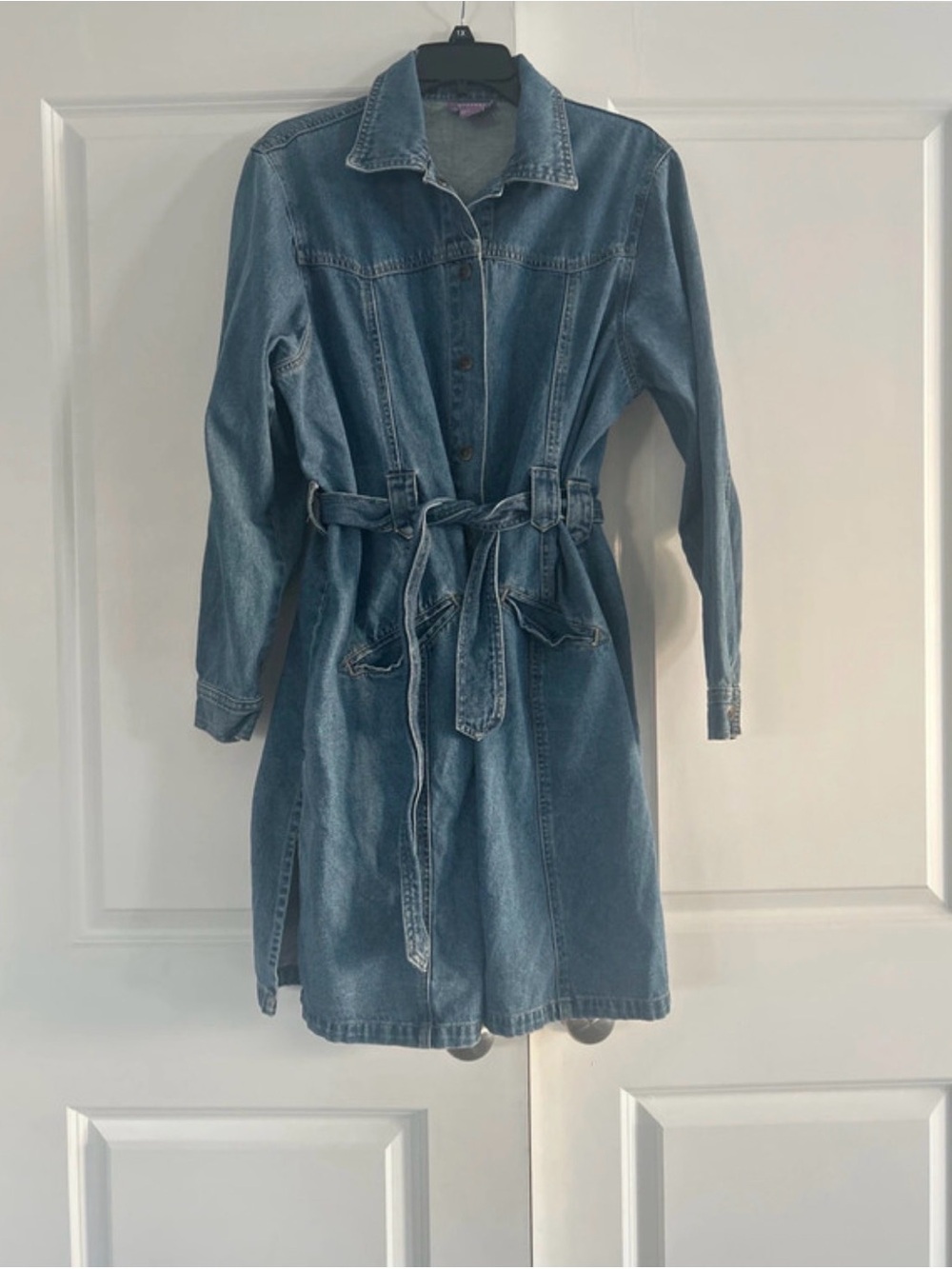 Suzanne Somers Denim Button-Front Shirt Dress with Waist Tie - Blue